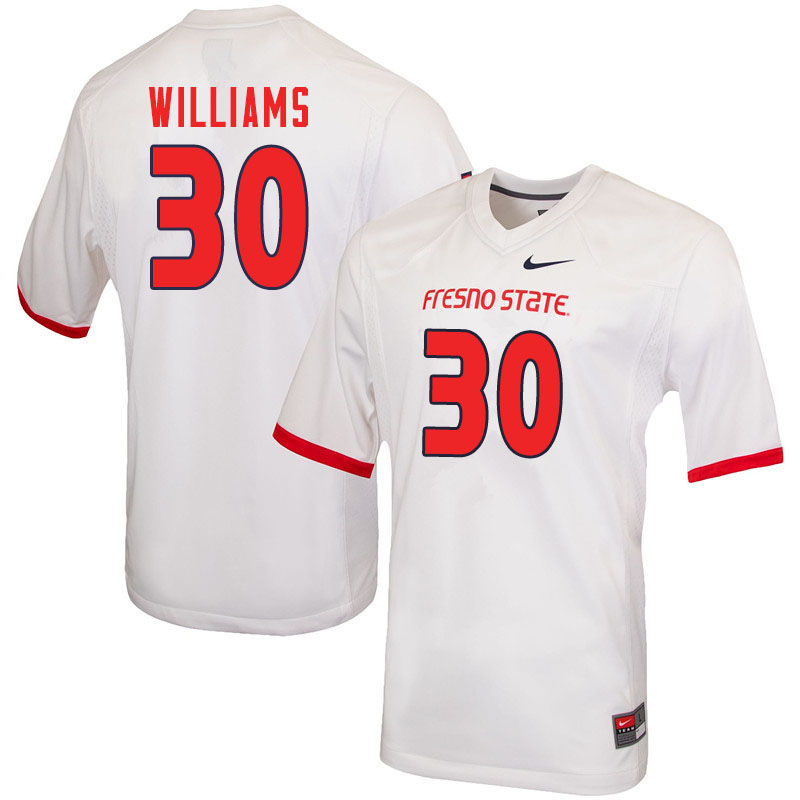 Men #30 Khai Williams Fresno State Bulldogs College Football Jerseys Sale-White